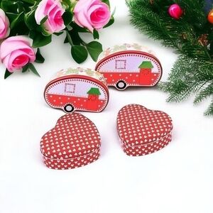 Lot 4 Metal Tins NEW Gift Storage Valentine's Day Christmas Heart Shaped Boxes